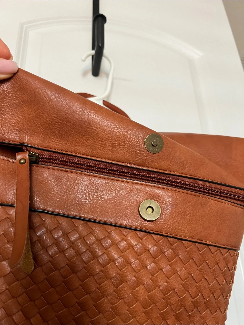 Woven Vegan Leather Backpack